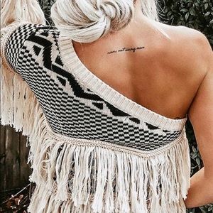 Black and white tassel sweater